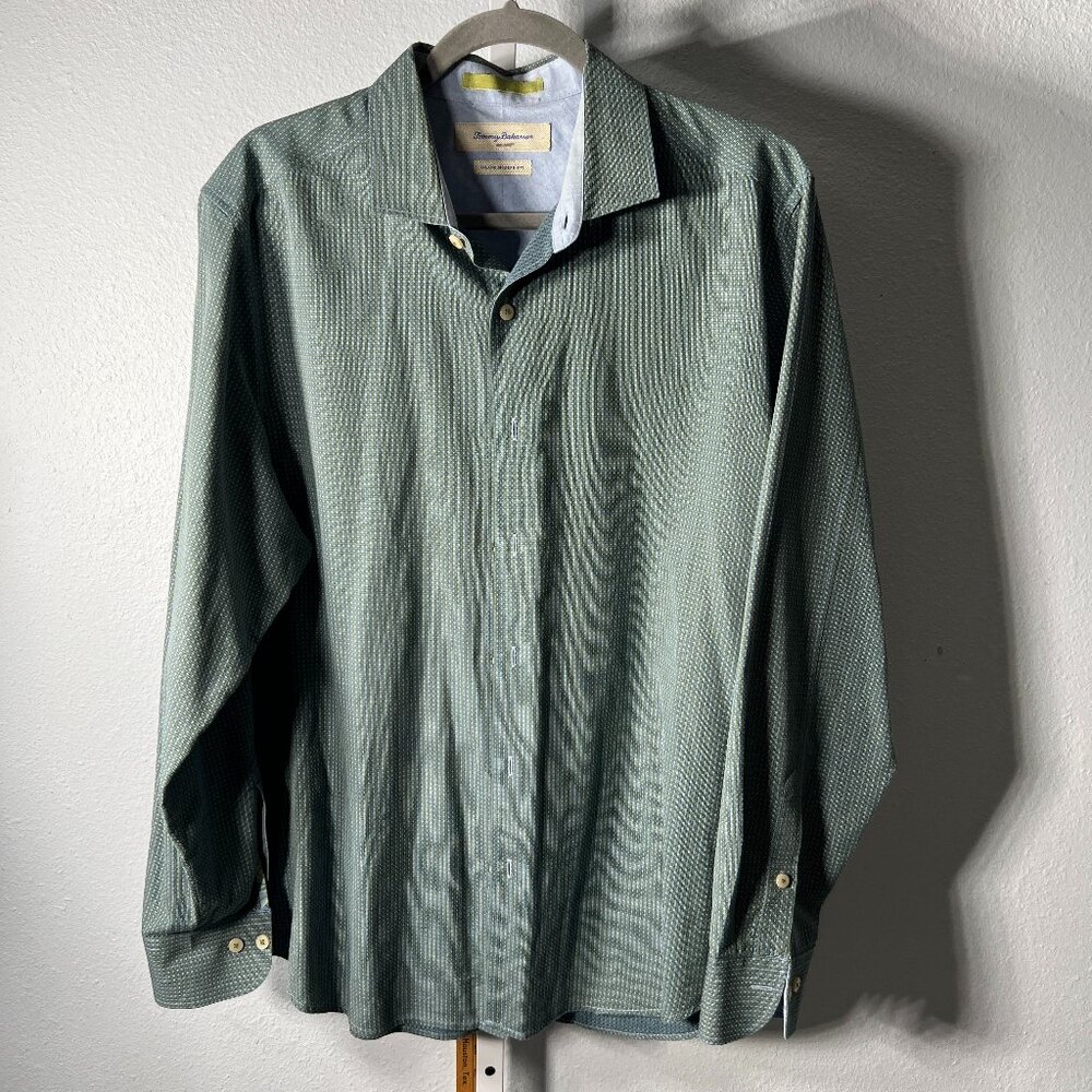 Tommy Bahama Modern Fit Green 100% Cotton Long-Sleeve Button-Up SZ Lrg